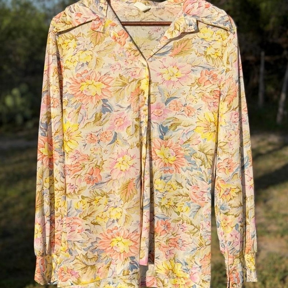 Vintage Sheer Floral Button Up Blouse Size M/L Cottagecore